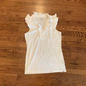 White sleeveless ruffle top